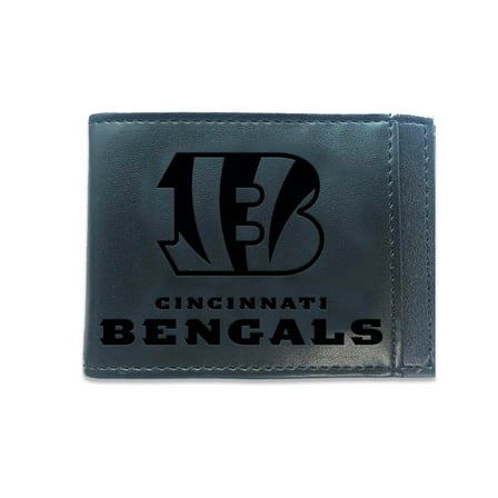 Black Cincinnati Bengals Hybrid Leather Front Pocket Bi-Fold Wallet with Money Clip
