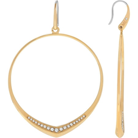 Michael Kors Women's Crystal Accent Gold-Tone Stainless Steel Hoop Dangle Fashion Earrings