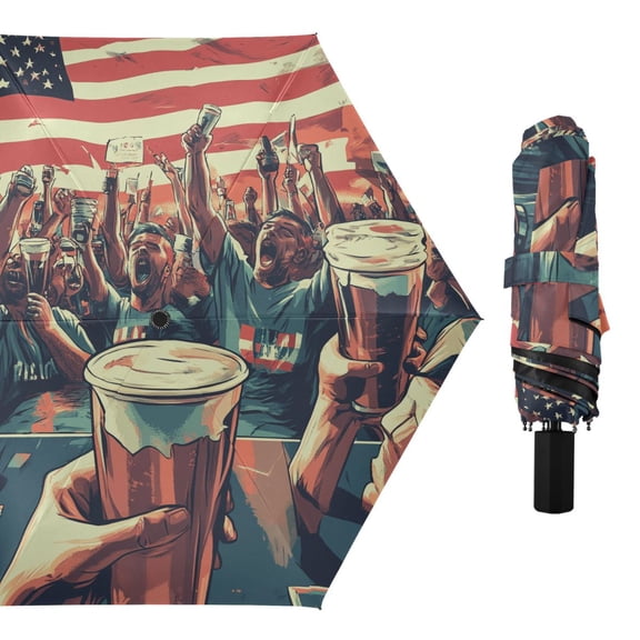 People Cheering with Beer Compact Sun Umbrella Windproof Travel Umbrellas for Rain Strong Portable UV Protection