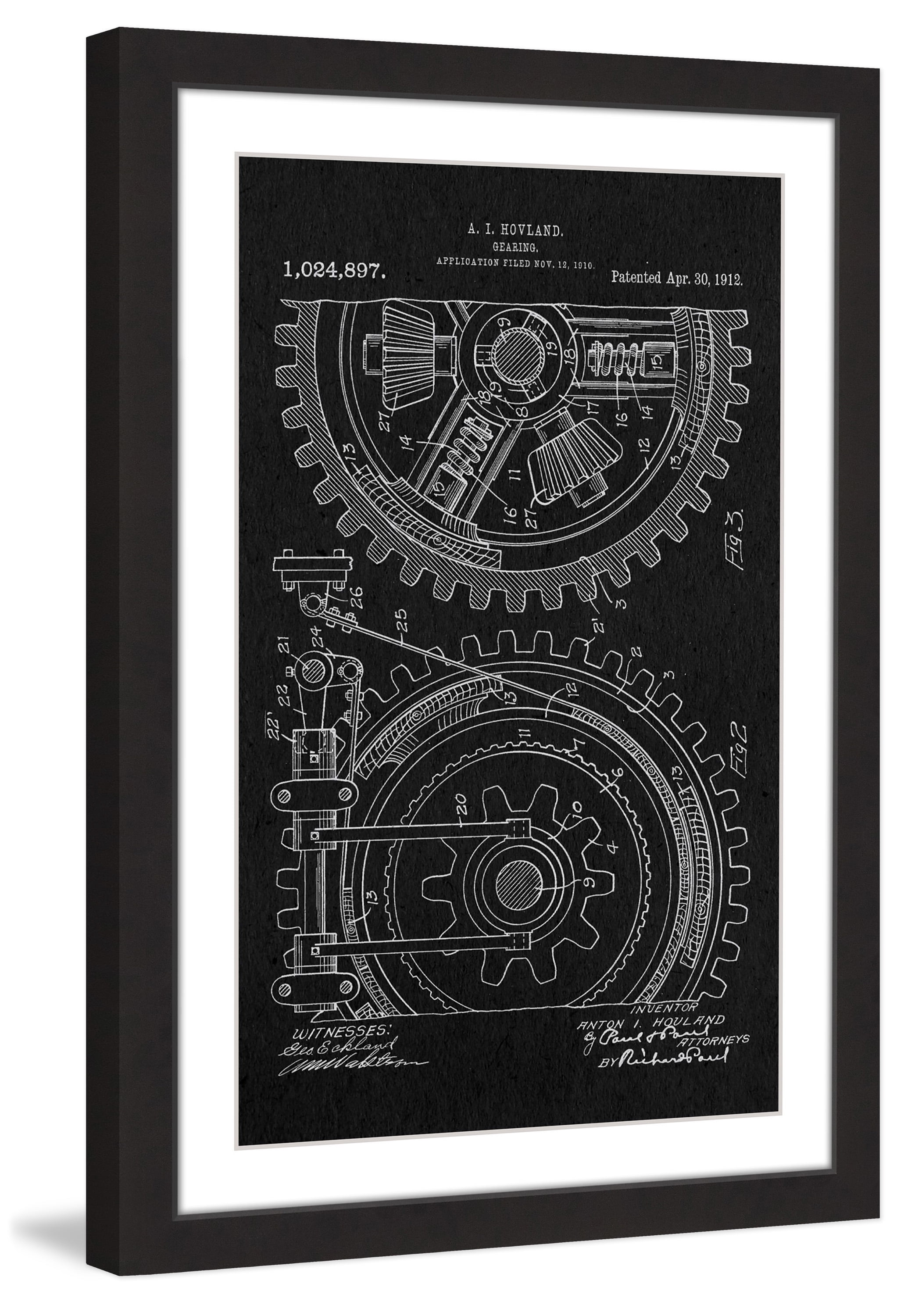 "Gears 1912 Black Paper" Framed Painting Print