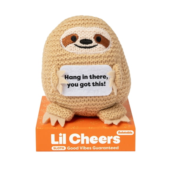 Lil Cheers Sloth, Crochet Plush with Motivational Sign by Relatable