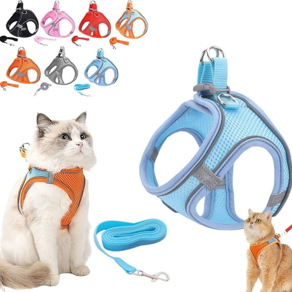 Stimulicat Cat Harness, StimuliCat Harness Design for Outdoor Cats, Adjustable Soft Mesh Vest Harness with Reflective Safety Strips (Blue, XXXS:Neck Circumference 9.45-11.02 in 1.10-3.31 lb)