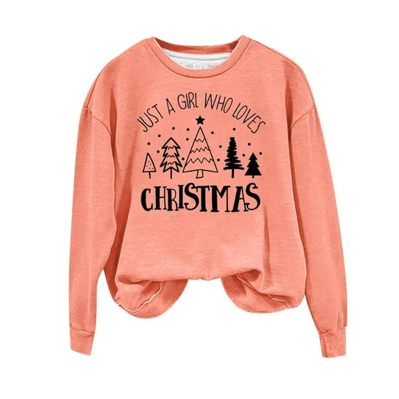 WREESH Womens Fashion Christmas Sweatshirt Casual Crewneck Sweatshirt Print Pullover Loose Fit Long Sleeve Tops Christmas Top Loose Fitting Sweater Orange