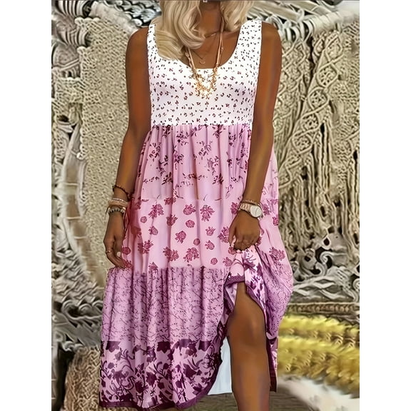 ZOELNIC Women's Summer Midi Dress A-Line Sleeveless Flowy Tiered Tank Sundress Casual Beach Long Dress for Vacation, S