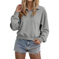 thumbnail image 2 of Fleece Cropped Sweatshirt for Women Half Zip Mock Neck Sweatshirts Long Sleeve Lightweight Pullover Tops Drop Shoulder Casual Y2k Clothes womens clothing Grey XXXL, 2 of 8
