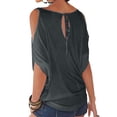 thumbnail image 4 of Camiseta con hombros descubiertos para mujer, blusa informal de algodón de manga corta, gris, XXL kenally  AP001290-23, 4 of 7