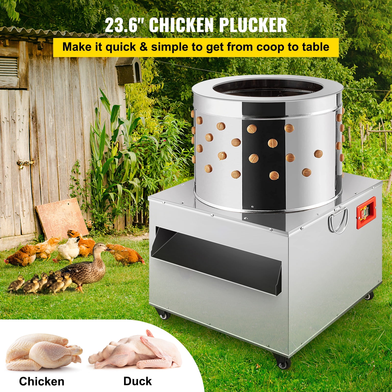 KFFKFF Stainless Steel Chicken Plucker Turkey Poultry Defeather Plucking Machine 23.5Inch, 2200W 240R/Min