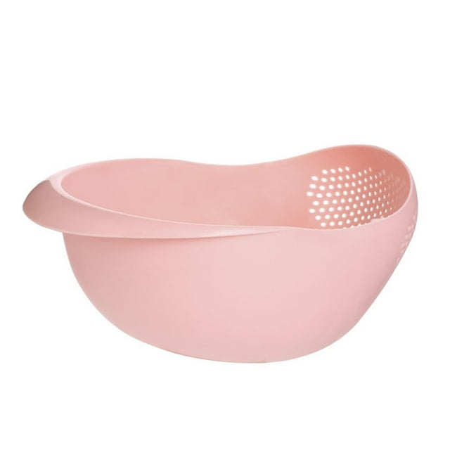 Colador de lavadora de arroz, herramientas de cocina para limpieza de frutas y verduras con mango Rosa
