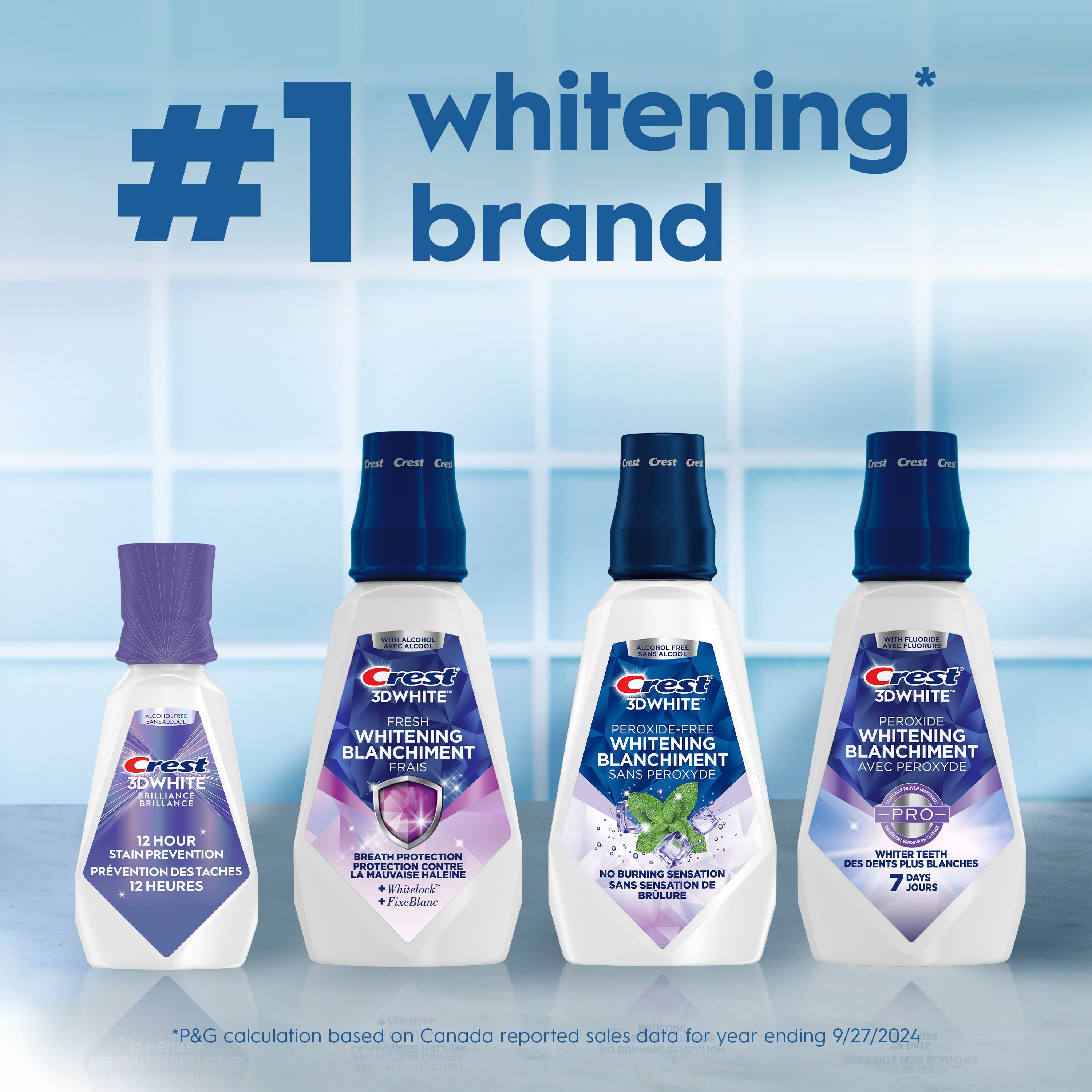 Rince-bouche Crest3DWhite Brillance Prévention des taches, Prévention des taches pendant 12heures, sans alcool, 473mL 473ML