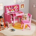 thumbnail image 4 of Gymax Kids Study Desk & Chair Set Children Wooden Craft Table w/ Chair & Hutch Pink, 4 of 9