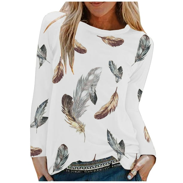 Tops de cuello redondo transpirables cómodos de manga larga con estampado de moda para mujer Pompotops FGAJ9198
