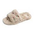 thumbnail image 2 of GPOECD Cute Slippers for Women Fuzzy Open Toe Bow Embroidery Slide Soft Non Warm Cozy Slippers for Winter., 2 of 4