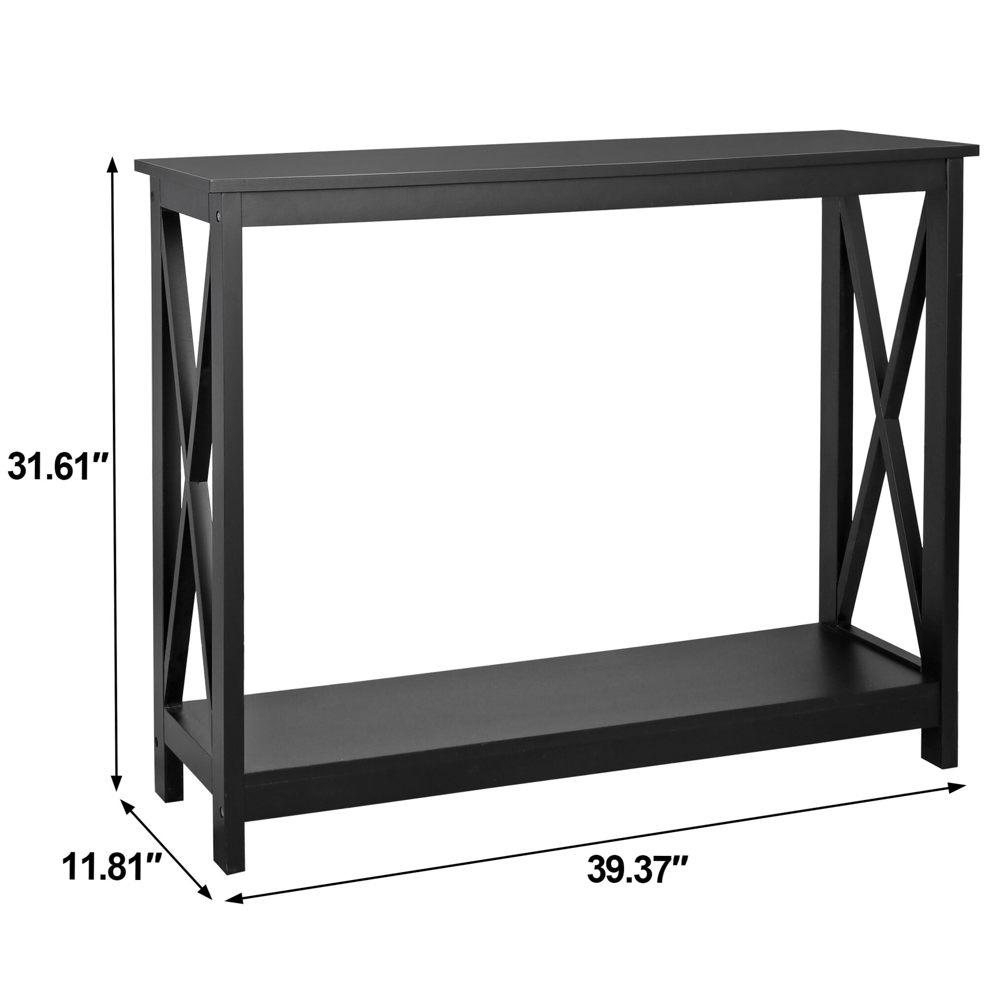 SuperDeal Black Console Table 2-Tier MDF Entryway Table X-Design Storage Display Shelf Indoor