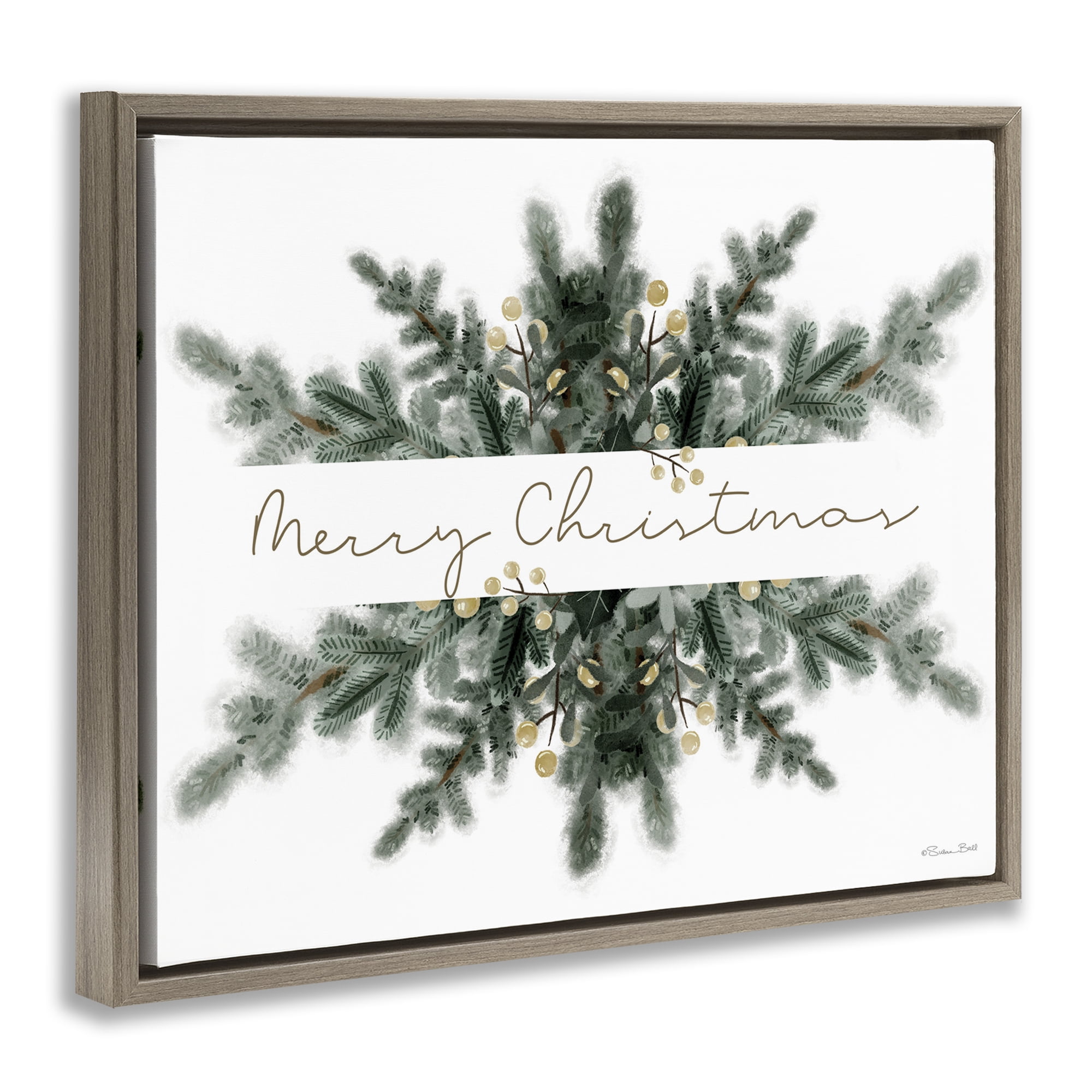 Stupell Industries Festive Fir Phrase Holiday Painting Brown Floater Framed Art Print Wall Art, 31 x 25
