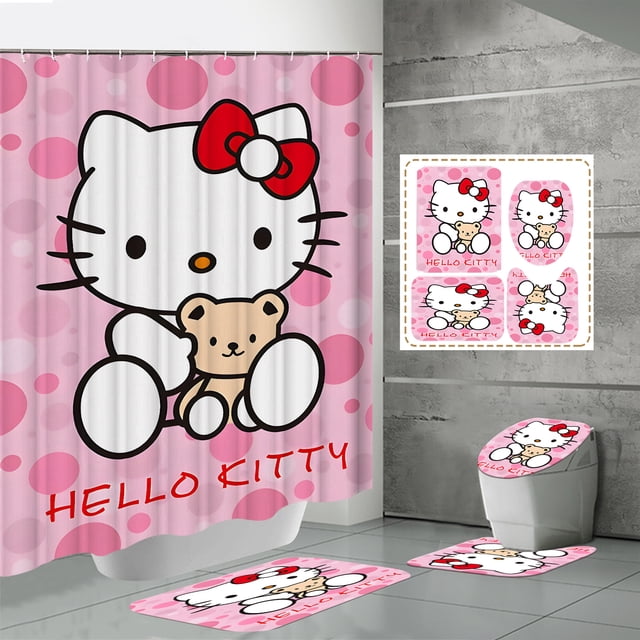 Fabricantes de fuentes de comercio electrónico transfronterizo Impresión digital 3D Cortina de ducha de baño de poliéster impermeable Hello Kitty Serie 3 fabricantes directos