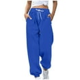 thumbnail image 2 of Caywon Women's Casual Solid Color Drawstring Elastic Waist Sweatpants Cuffed Legs with Side Pockets Full Length Pants Comfortable for Daily Wear, 2 of 5