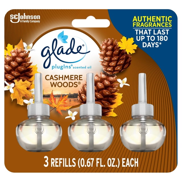 Recambios Glade Plugins para ambientador, madera de cachemir, 60 ml, paquete de 3