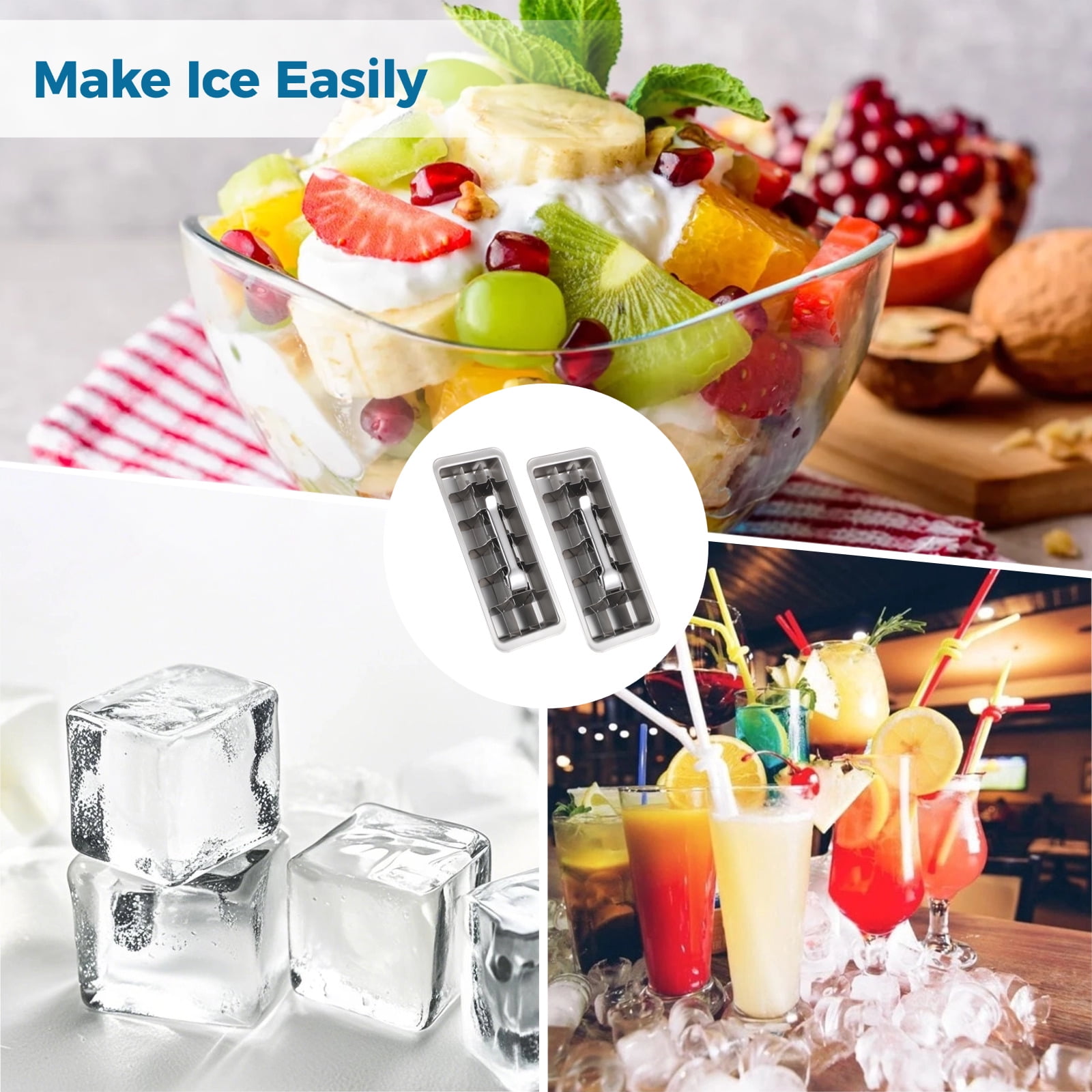 2 PCS Ice Cube Trays Set with Ice Tongs and Hammers, Quick Release Ice Trays with Handle, Stainless Steel Ice Trays for Freezer, Quality Metal Ice Mold for Home Kitchen