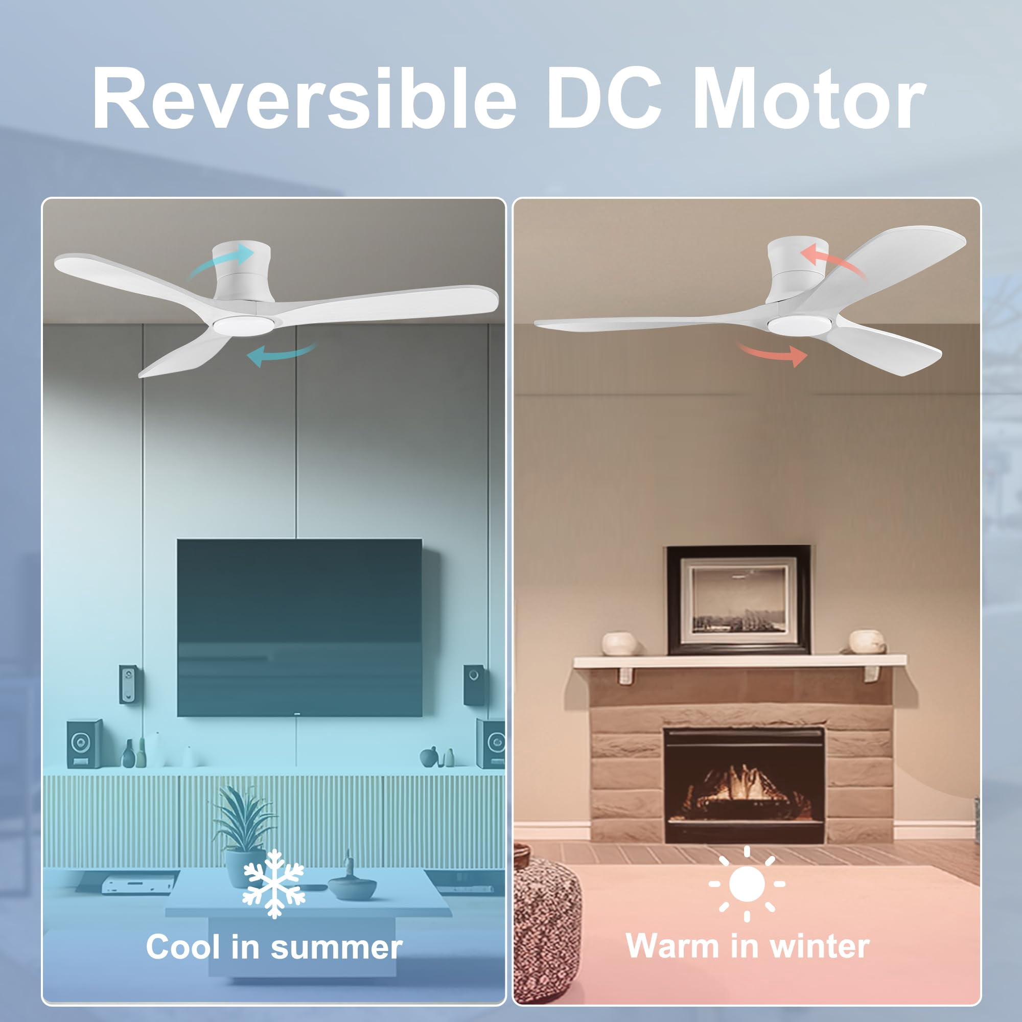 52 Inch Wood Smart Flush Mount Ceiling Fans with Lights and Remote,Quiet DC Motor,Outdoor Indoor Ultra Low Profile Ceiling Fan works with Alexa WIFI APP
