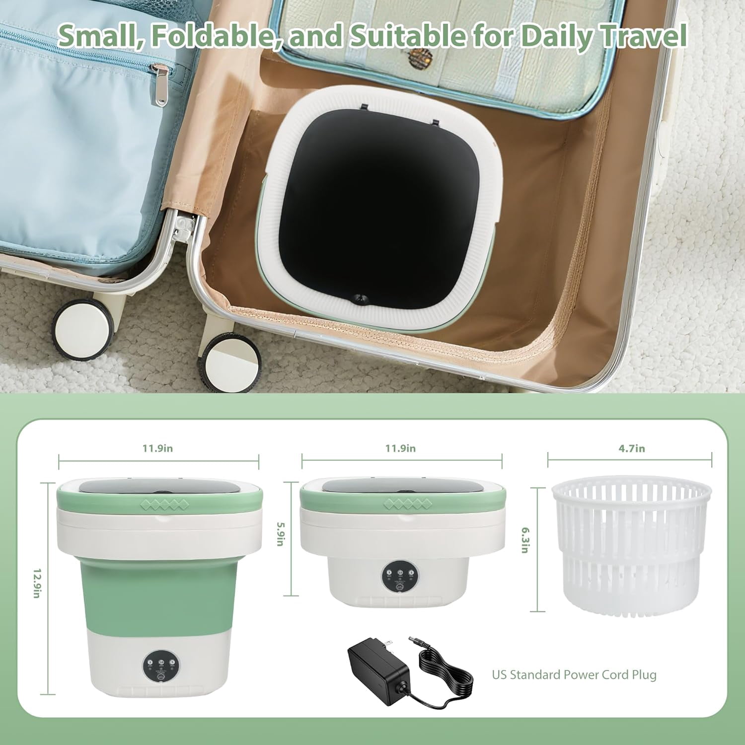 17L Portable Mini Washing Machine, Foldable Compact Washer with Spin Dryer, 3 Wash Modes for Baby Clothes, Underwear & Socks, Perfect for Apartments, Travel, Dorm & RV Living