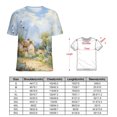 thumbnail image 2 of Lighthouse Sunrise Coast Scenery Pale Blue Tan Women's Short Sleeve Tops Casual Blouses T Shirt, 2 of 6