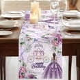 thumbnail image 3 of Happy Birthday Table Runner, Purple Luxury Dress Crown Carriage Flowers Washable Cotton Linen Table Runners 70 Inches Long, Dresser Scarf Runner for Dining/Kitchen/Coffee/TV Stands/Cabinets 13''x70'', 3 of 9