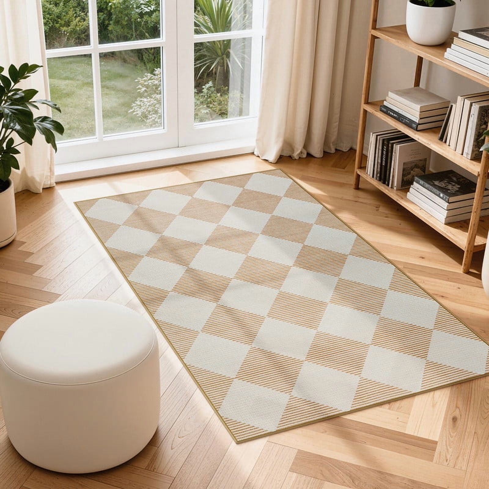 SUNDEREY 3'x5' Easy Jute Area Rugs for Entryway, Washable Non-Slip Modern Rugs for Living Room, Farmhouse Diamond Checkered Rug, Moroccan Soft Low Pile Carpet for Bedroom Office Dining Room, Beige