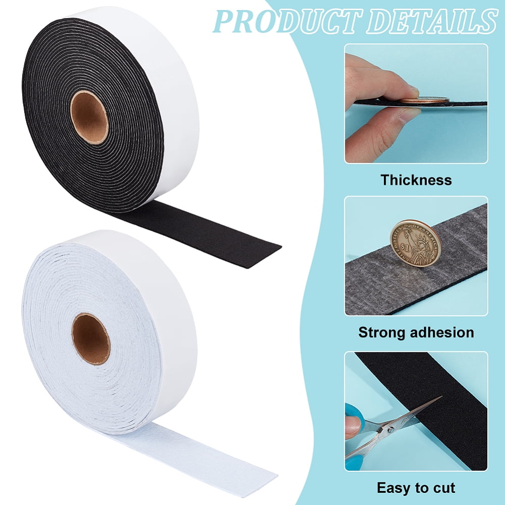 2 Rolls 2 Colors Self Adhesive Felt Tape 1.5Inch Wide Black White Furniture Felt Strips for Protecting and DIY Adhesive 26.2FT/RollDIY