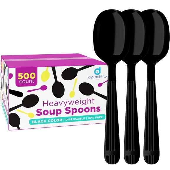 Black Plastic Spoons Heavy Duty - 500 Pack Disposable Soup Spoons - Plastic Cutlery Utensils For Parties And Events