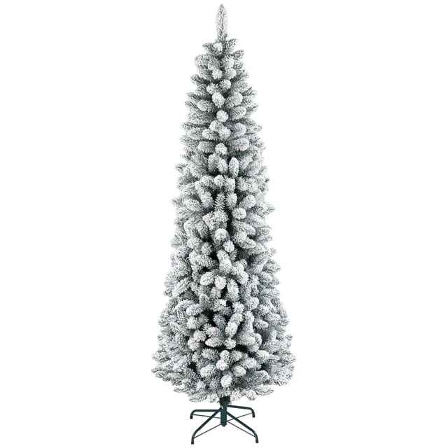 HOMCOM 7ft Flocked Pencil Artificial Christmas Tree with Steel Base, Green