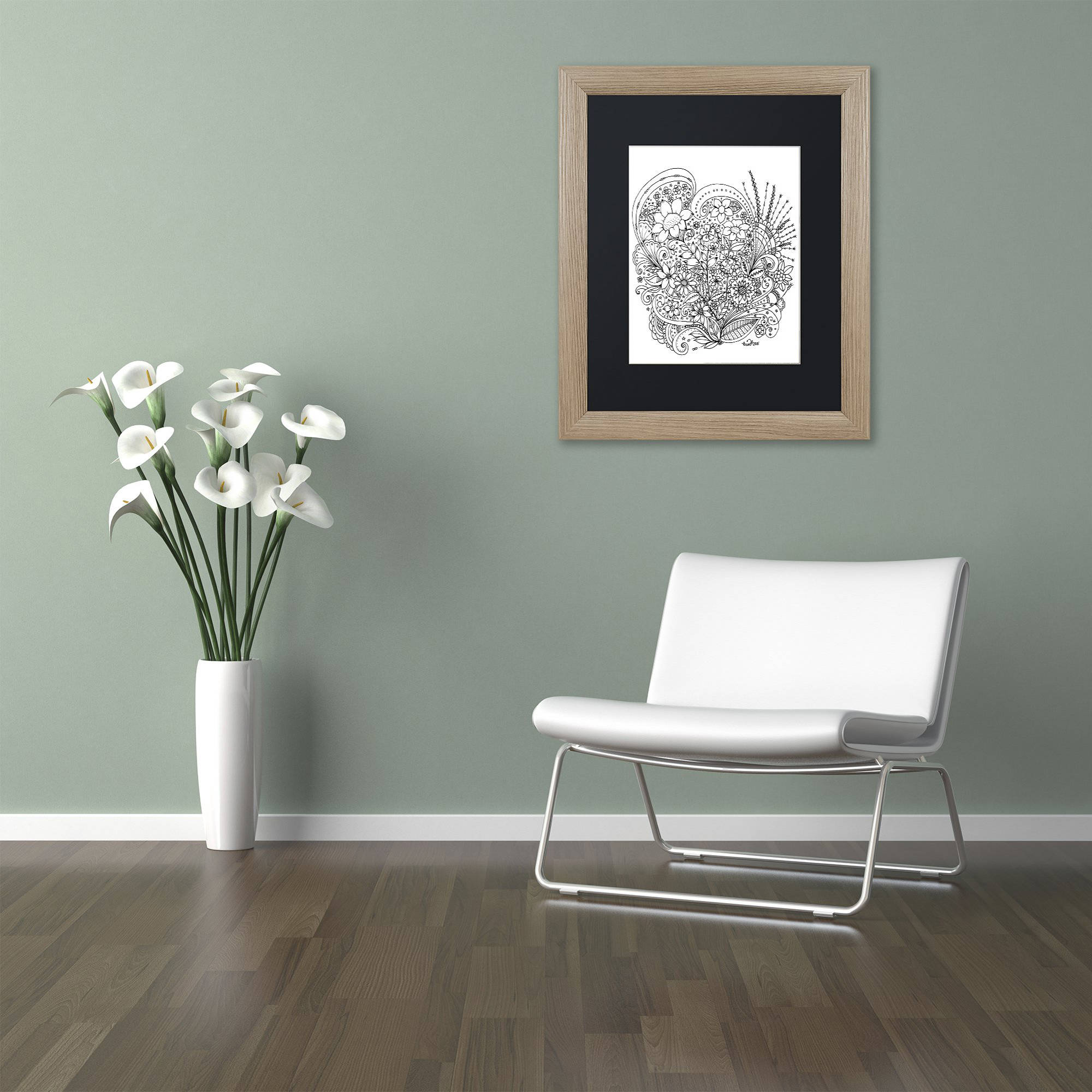 Trademark Fine Art "Zendoodles 11" Canvas Art by KCDoodleArt Black Matte, Birch Frame