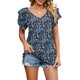 thumbnail image 1 of Camisa De Viaje Camiseta informal de mujer con cuello en V suave y manga corta para ir de compras (azul XL) Cgtredaw Para estrenar, 1 of 1