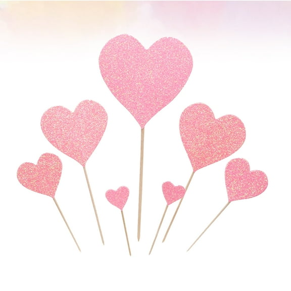 FRCOLOR 14pcs Heart Shaped Cake Picks Creative Cupcake Toppers Party Supplies for Valentine's Day Pink