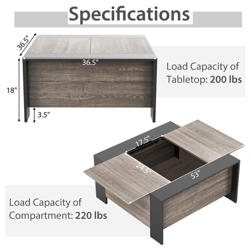 Finihen Coffee Table, 36.5 Inch Coffee Table with Sliding Top and Hidden Compartment, for Living Room, Reception Room, Office, Gray Finihen Coffee Table, 36.5 Inch Coffee Table with Sliding Top and Hidden Compartment, for Living Room, Reception Room, Office, Gray
