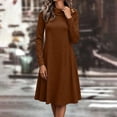 thumbnail image 6 of Long Sleeve Fall Winter Dresses for Women V Neck Button Down A Line Swing Casual Knit Sweater Dress Brown M, 6 of 6