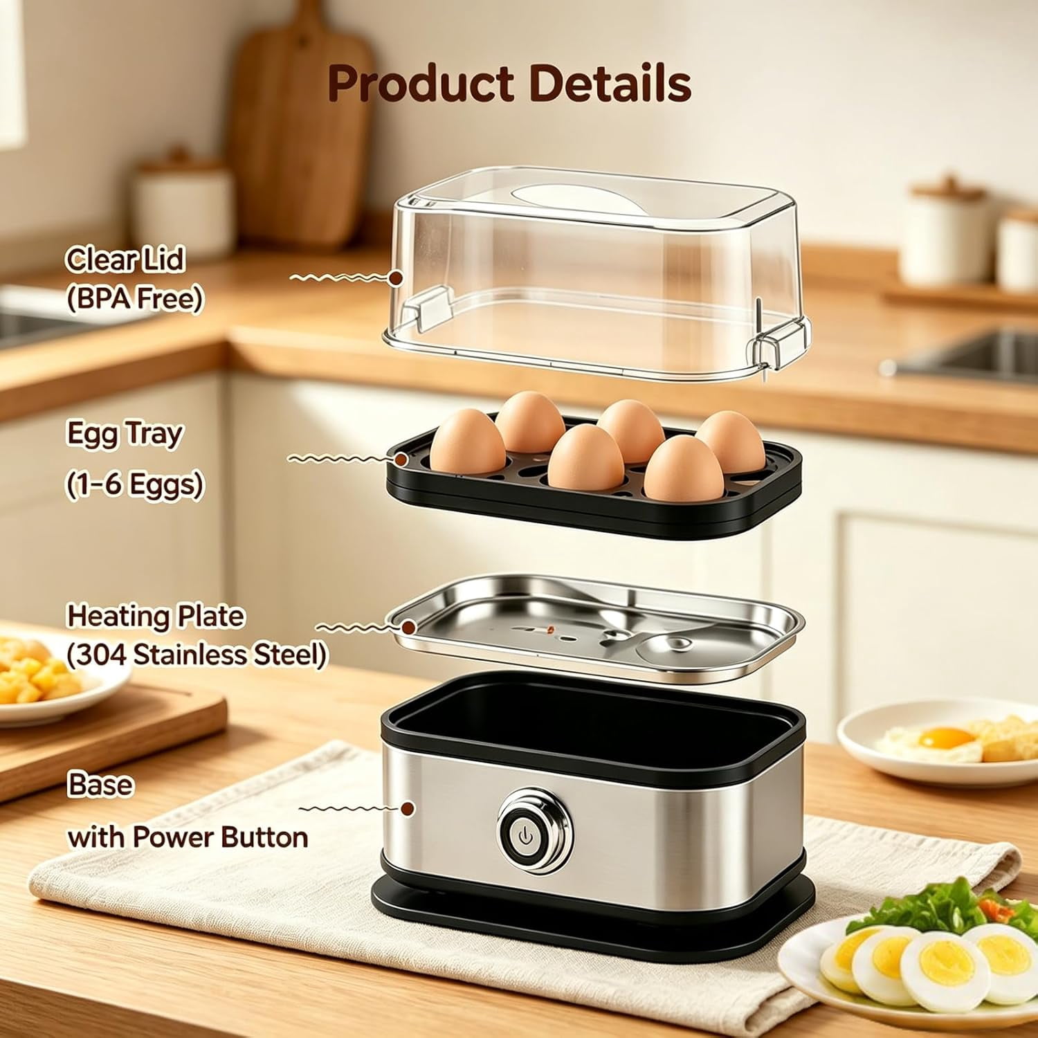 2026 NEW Multifunctional Egg Steamer with Clear Lid, Kitchen Egg Steaming Pot, Electric Egg Cooker 6 Egg Capacity Auto Shutoff, Rapid Egg Cooker for Soft Medium Hard Boiled Eggs (2pcs)
