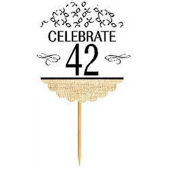 42nd Birthday / Anniversary Novelty Burlap Cupcake Decoration Picks -12pack