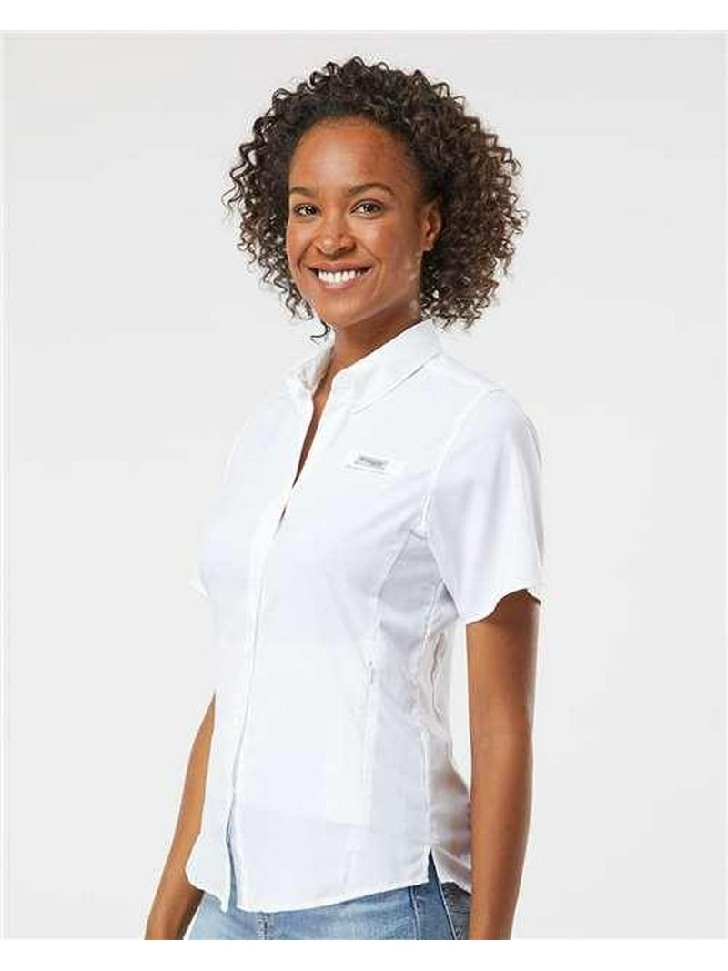 GENTLE WOMEN SHIRTS ホワイト　アパルトモン Columbia Women's PFG Tamiami Short Sleeve Shirt in white -Size L
