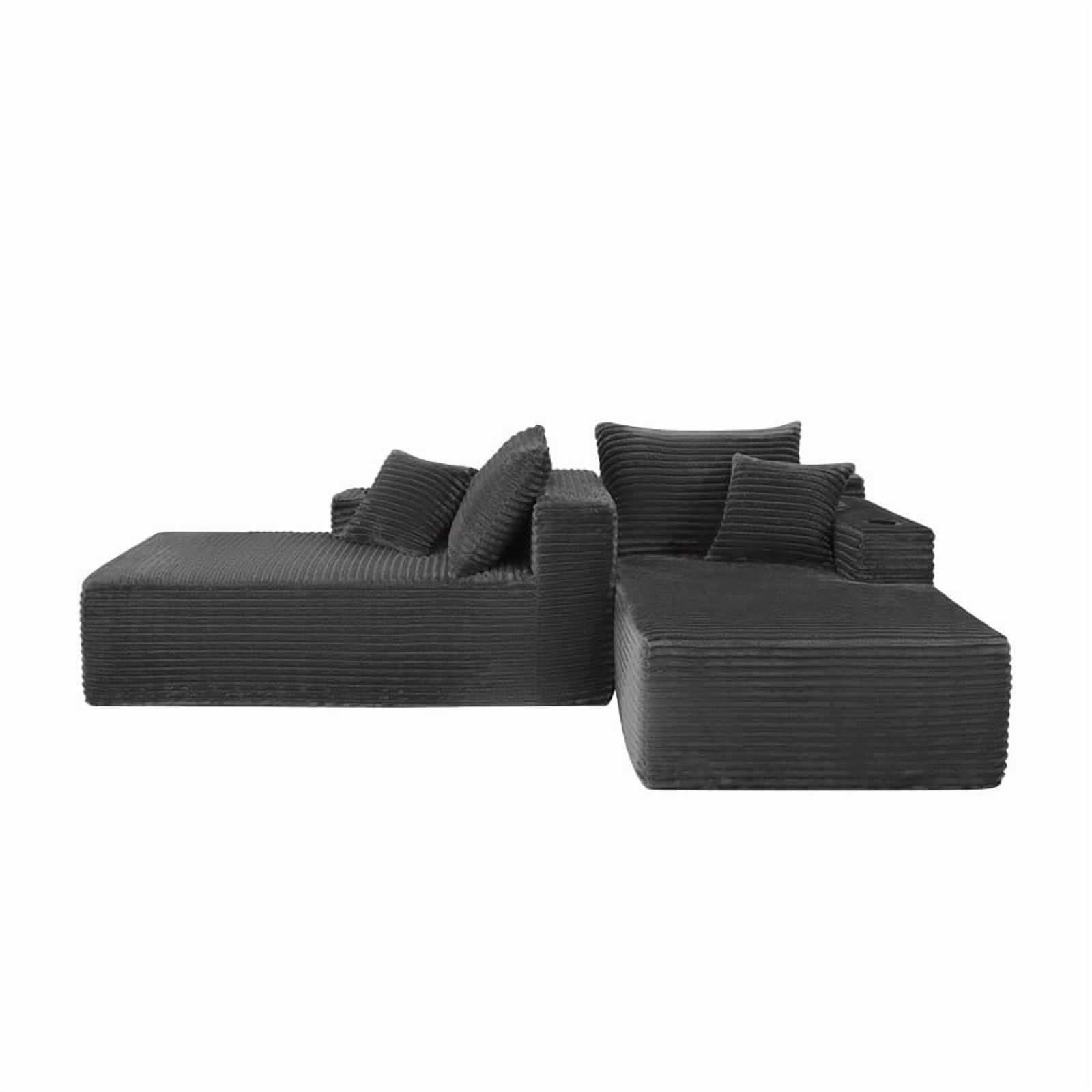 2-Seater Double Chaise Lounge, Deep Seat Upholstered Floor Couch, Boneless Loveseat Sofa with Cup Holder & Storage Pocket