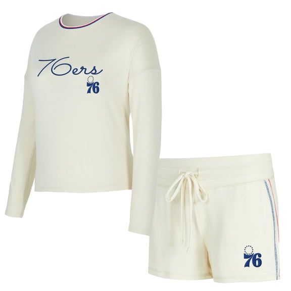 Women's Concepts Sport Cream Philadelphia 76ers Kaki Hacci Knit Long Sleeve Top & Shorts Set