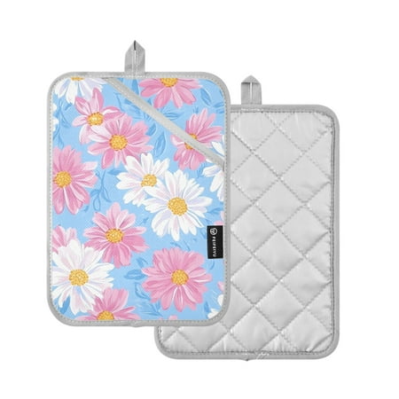

Yayeee Pot Holders for Kitchen Heat Resistant with Pocket 7 x9.8 Quilted Oven Pads Pink Daisy