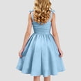 thumbnail image 4 of Ticikt Girls Dresses Ruched Smocked Back Bow-Tie Straps Sleeveless Flowy Trim Summer Boho Beach/Party Sundress,Color:Blue,Size:8-9 Years, 4 of 6