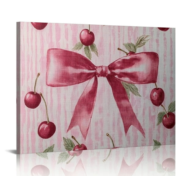 Autua Pink Cherries Bow Canvas Wall Decor For Living Room Bedroom 20x16in