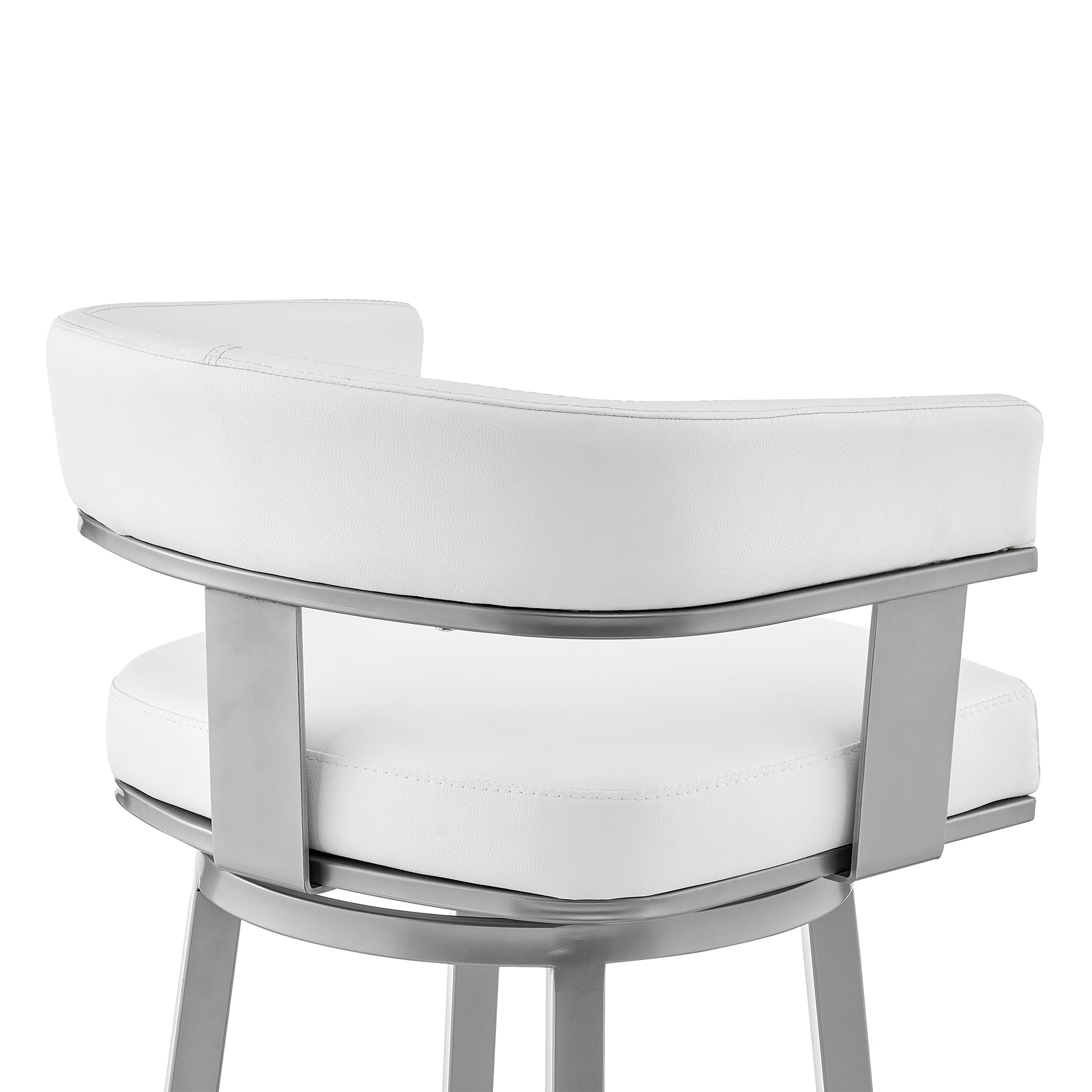 Armen Living Cohen30" Bar Height Swivel Bar Stool in Silver Finish with White Faux Leather