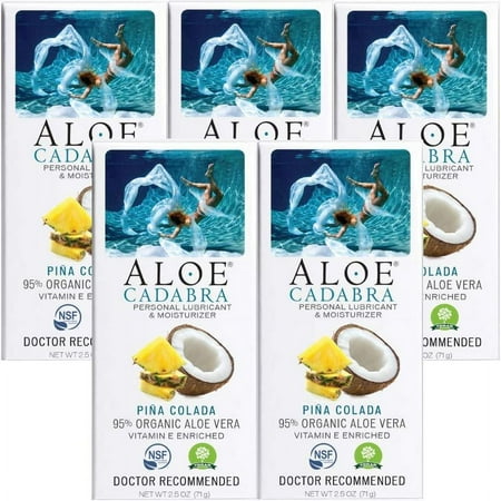 Aloe Cadabra Natural Personal Lube Edible Vegan Pina Colada 2.5 oz 5 Pack