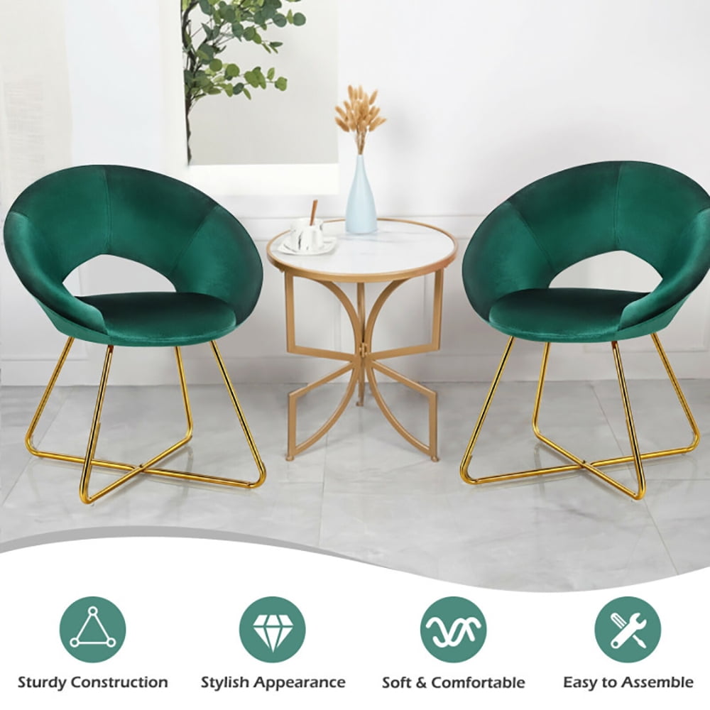 Finihen Velvet Dining Arm Chair, Modern Accent Velvet Dining Arm Chair with Golden Metal Legs and Soft Cushion, for Bedroomï¼Living Room, Dining Room, Kitchen, Dark Green