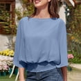 thumbnail image 4 of Endives Women's Chiffon Shirt Blouses Casual Boat Neck Chiffon Blouses Batwing Tops Tunic Top Spring Outfit Light Blue, 4 of 7