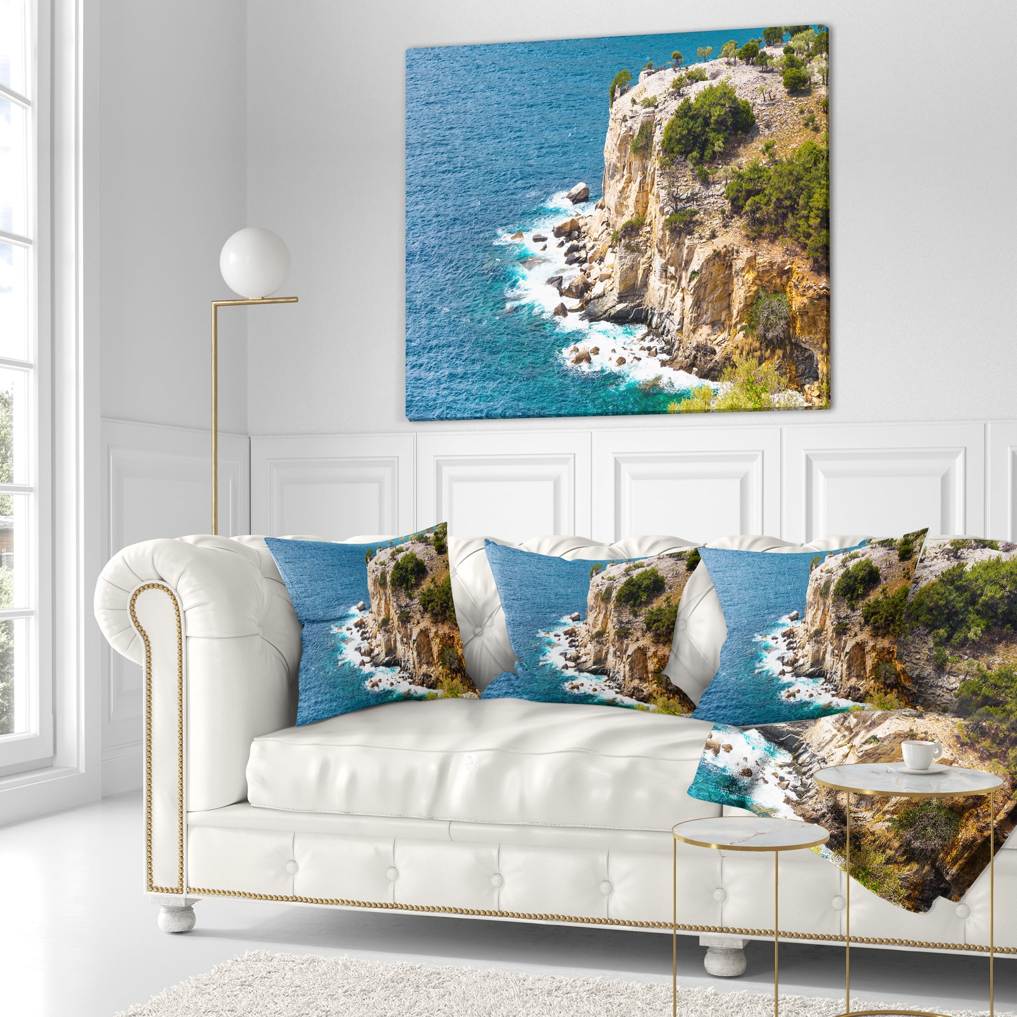 Designart Rocky Cliff Coast Thassos Greece - Seashore Throw Pillow - 18x18