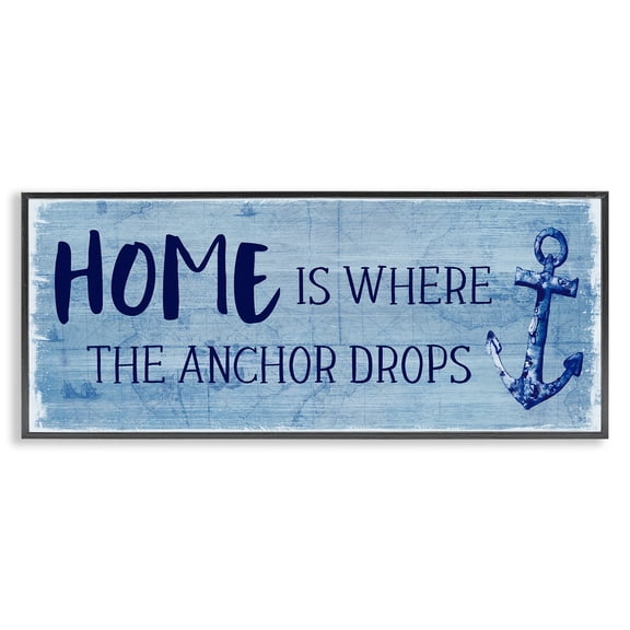 Stupell Industries Home Is Where Anchor Drops Nautical Beach Phrase Graphic Art Black Framed Art Print Wall Art, Design by Susan Jill