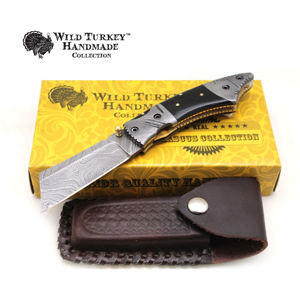 Wild Turkey Handmade Damascus Steel Collection Razor Style Folding Knife